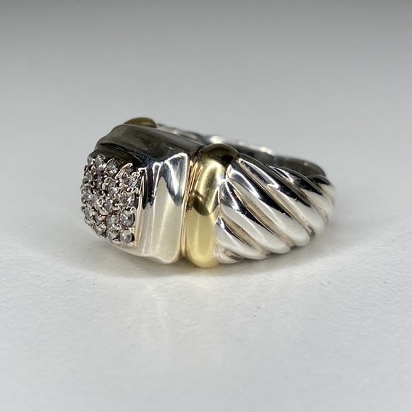 David Yurman Sterling & 18k Gold Pave Diamond Ring - Picture 3 of 11